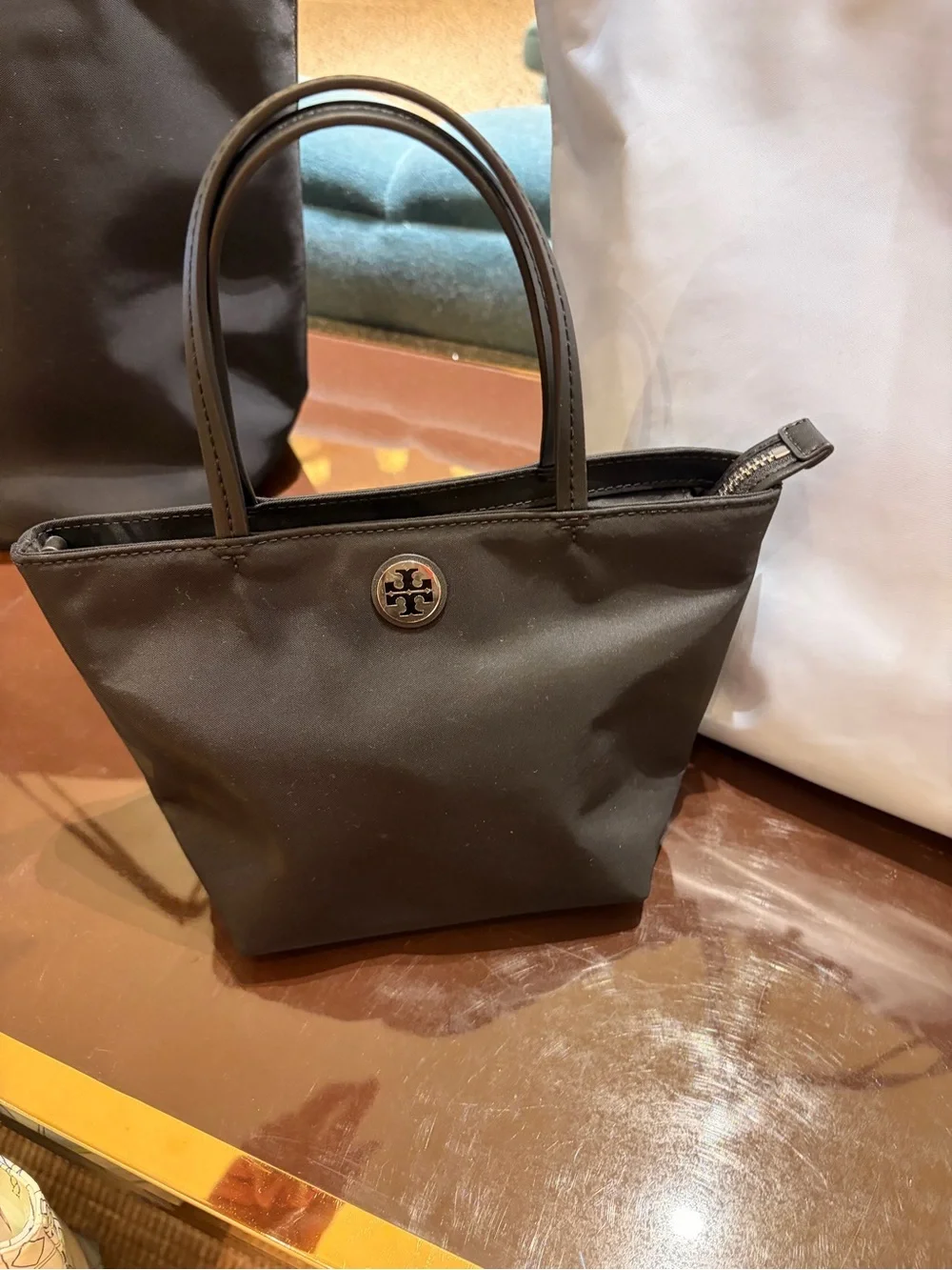 Tory Burch nylon Printed Crossbody tote mini in black color new with tag